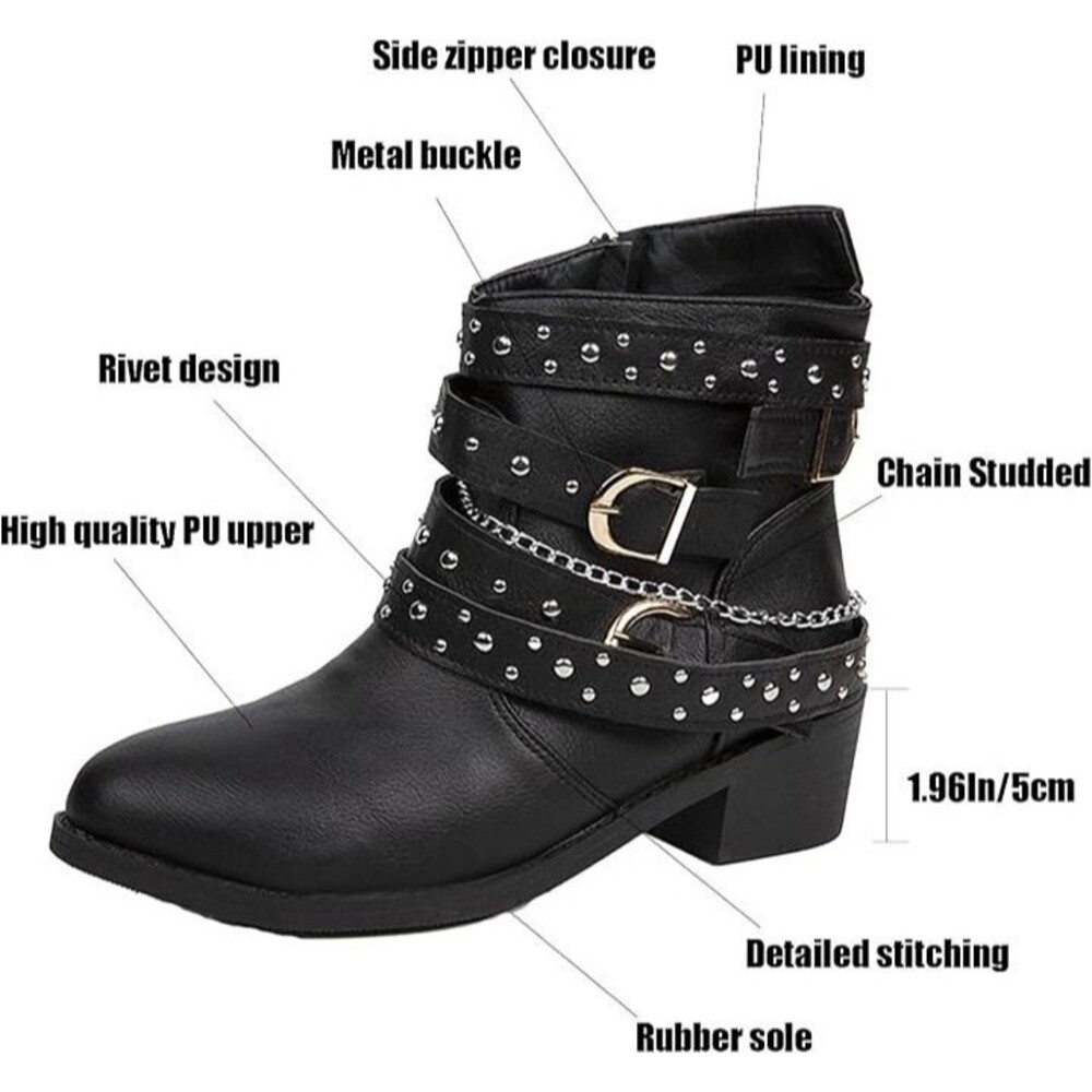 Low Block Heeled Gothic Ankle Boots - Picture 3 of 6